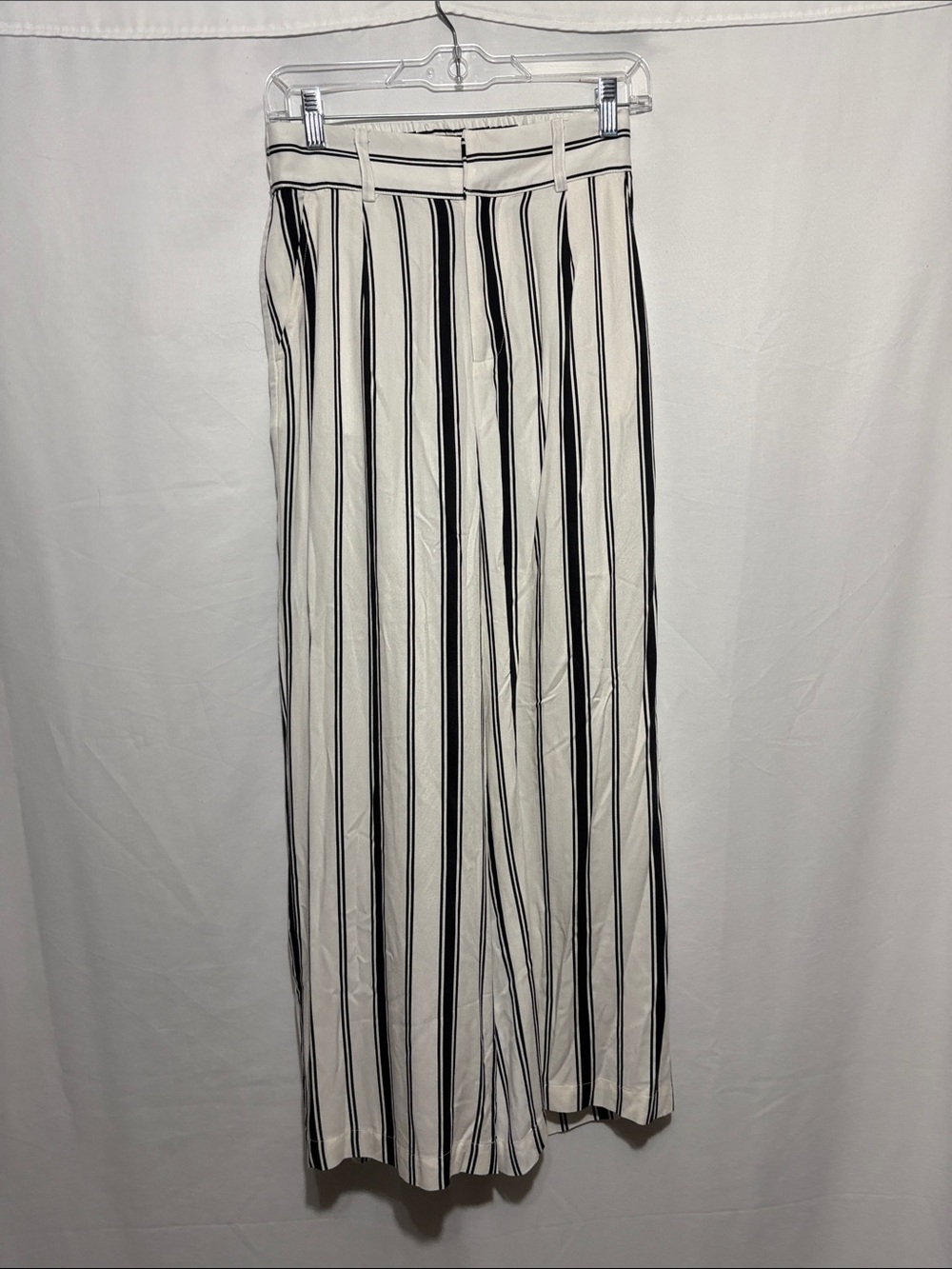 BB Dakota White Wide Leg Pants with Black Vertical Stripes